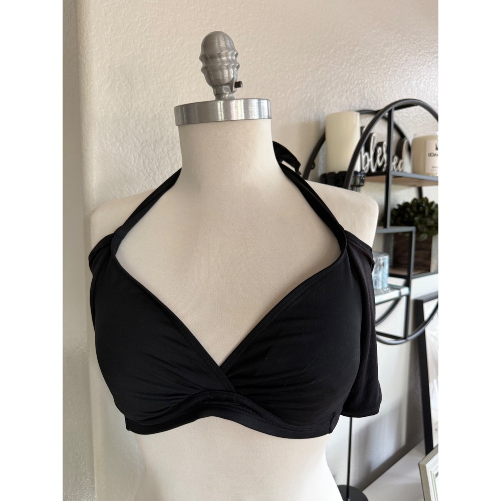 Athleta Black Convertible Halter Underwire Bra Cup Bikini Top 36B/C Tie Boho